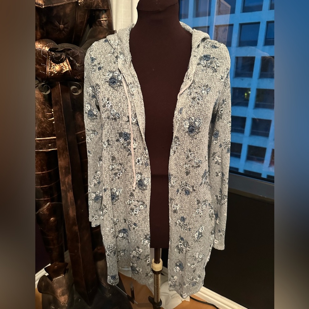 Lightweight gray floral cardigan